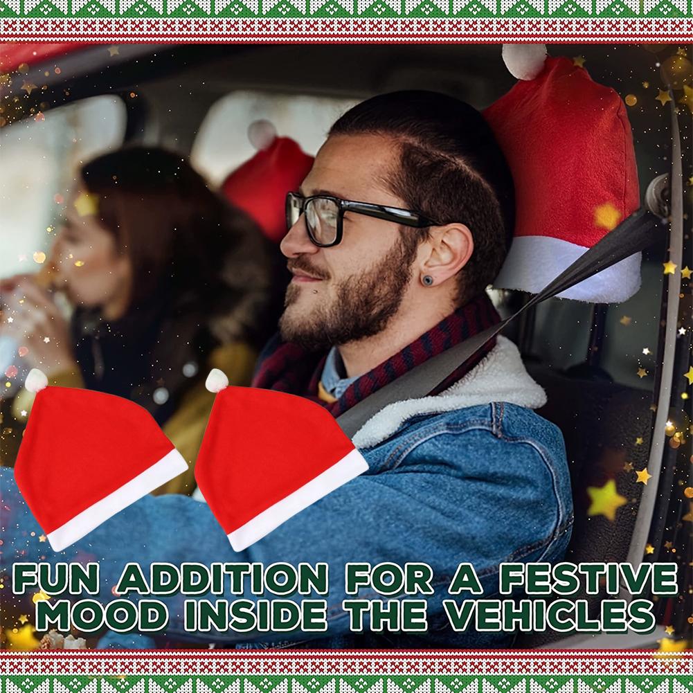 1Pcs Santa Hat Car Seat Headrest Cover Christmas Car Decoration For Seat Protection Holiday Ornament Xmas Decoration Interior
