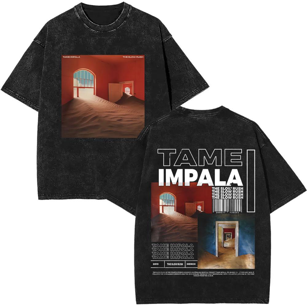 VintageWashed  Pop Rock Band Tame Impala Currents Graphic Print T Shirts Men Women Casual Cotton Oversized Short Sleeve Tshirt