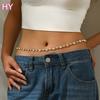HY Women Simple White Rhinestone Geometric Fine Beach Sexy Belt Waist Body Chain Versatile Dress Accessories Gold