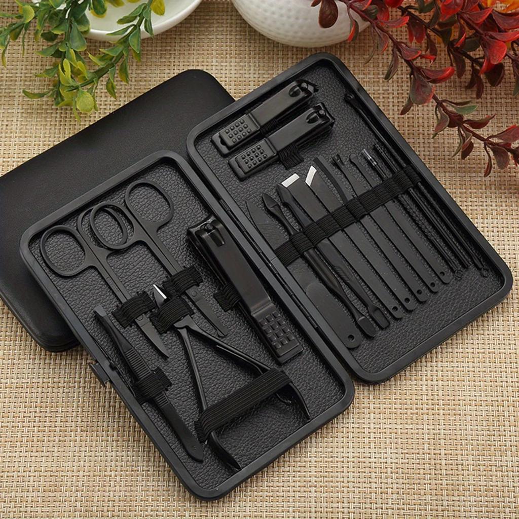18PCS Deluxe Manicure & Pedicure Kit With Stainless Steel Nail Clippers Cuticle Trimmer And Dead Skin Remover Includes Portable