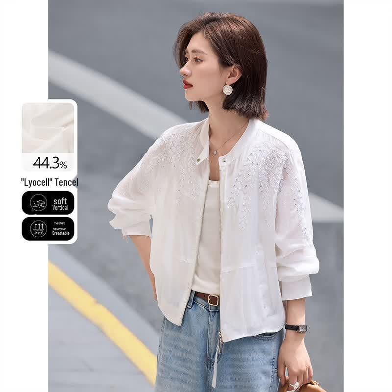 Lyocell & Ramie Embroidered Sequin Jacket S