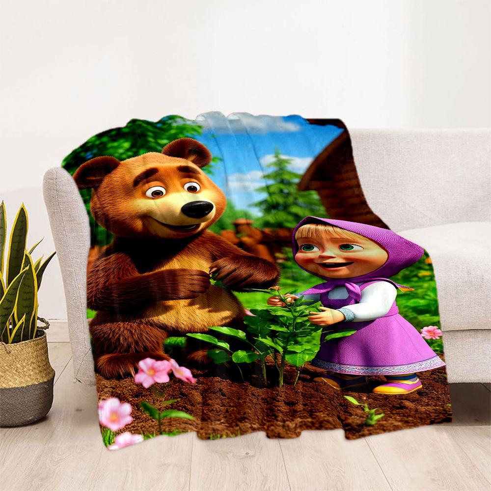 Masha Bear Blanket Warmthful Decor Great for Bedding Office Chair Office Four Seasons Universal Digital Print
