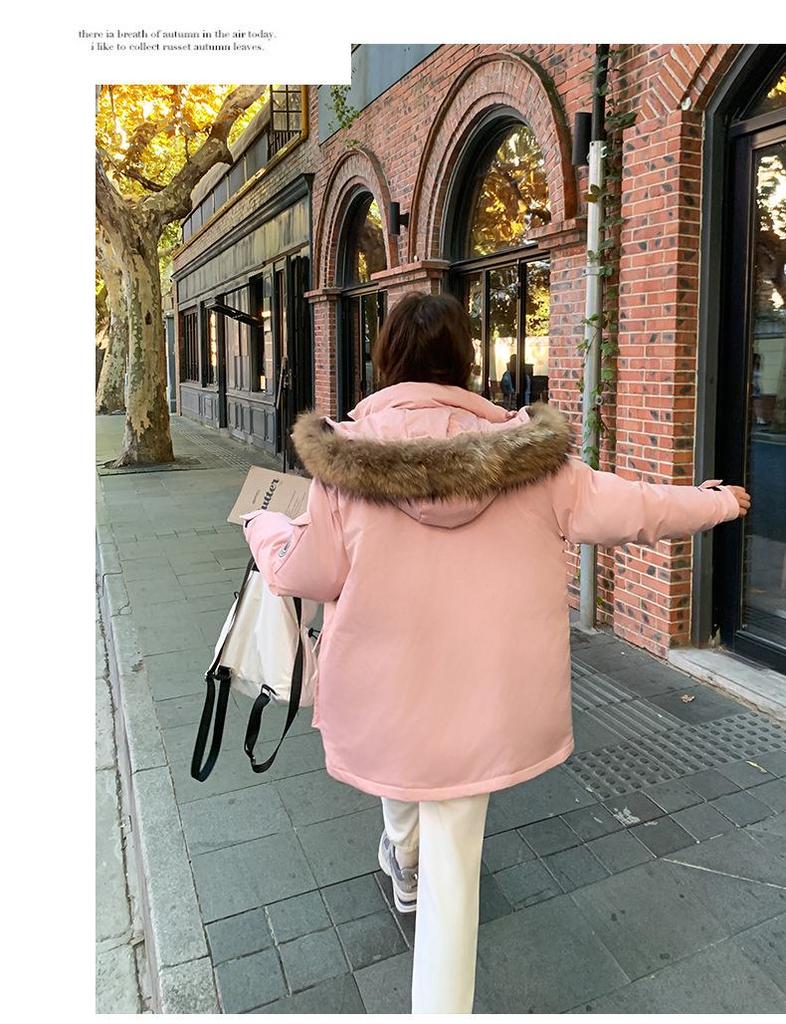 2025 Women's Winter Down Coat with Big Fur Collar - American Style Thickened Cotton-Padded Parka for Couples