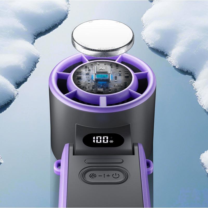1PC High-speed Handheld Fan Ice Compress Cooling Small  Outdoor Portable Foldable Small Neck Fan Digital Display Stepless Speed Regulation