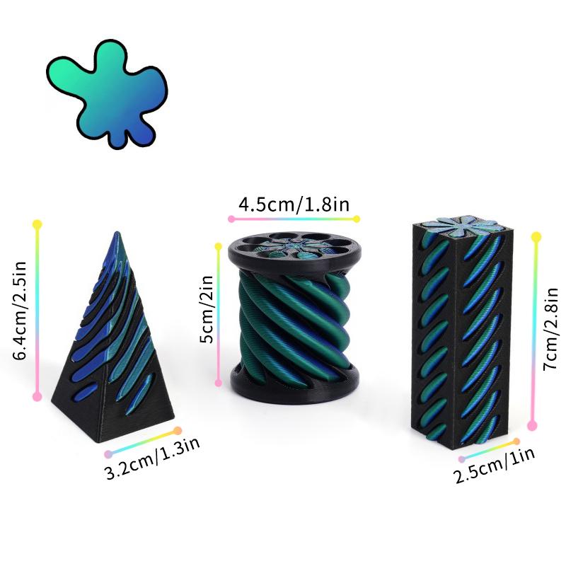 3/7pcs Set 3D Printed Spiral Pyramid Set Rotating Cube Toys Kids Gift Pyramid Fidget Toy Students Gift Teaching Model