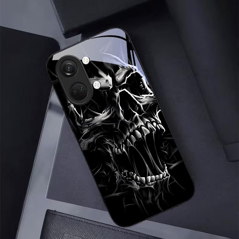 Gothic Thorn Skull Art Black Glass Phone Case For OnePlus 6 6T 7 7T 8 8T 9 10 Pro 11R 12R 13R Nord CE 2T 2 3 Lite N20 N30 Cover