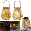 Rattan Solar Lantern IP6 Waterproof Hanging Bamboo Chandelier Lamp Solar Powered Rattan Weaving Light for Garden Patio Courtyard