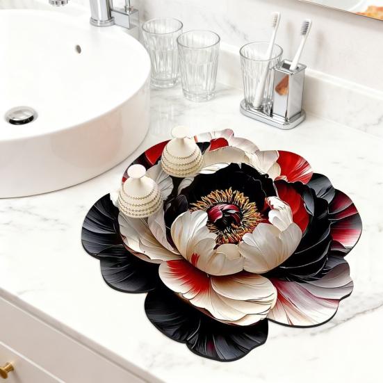 Yousheng 3D Dish Drying Mat Absorbent Kitchen Drying Mat Floral Reusable Washable Dish Drying Pad Non-slip Dish Rack Mats for Kitchen Counter