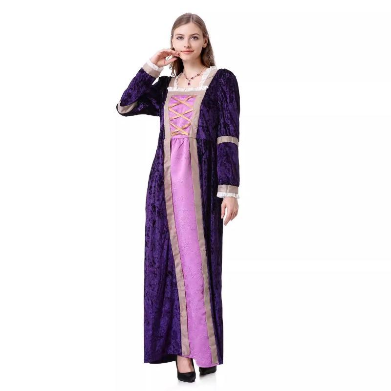 Halloween New Adult Medieval Retro Court Golden Velvet Purple Dress Stage Performance Costume