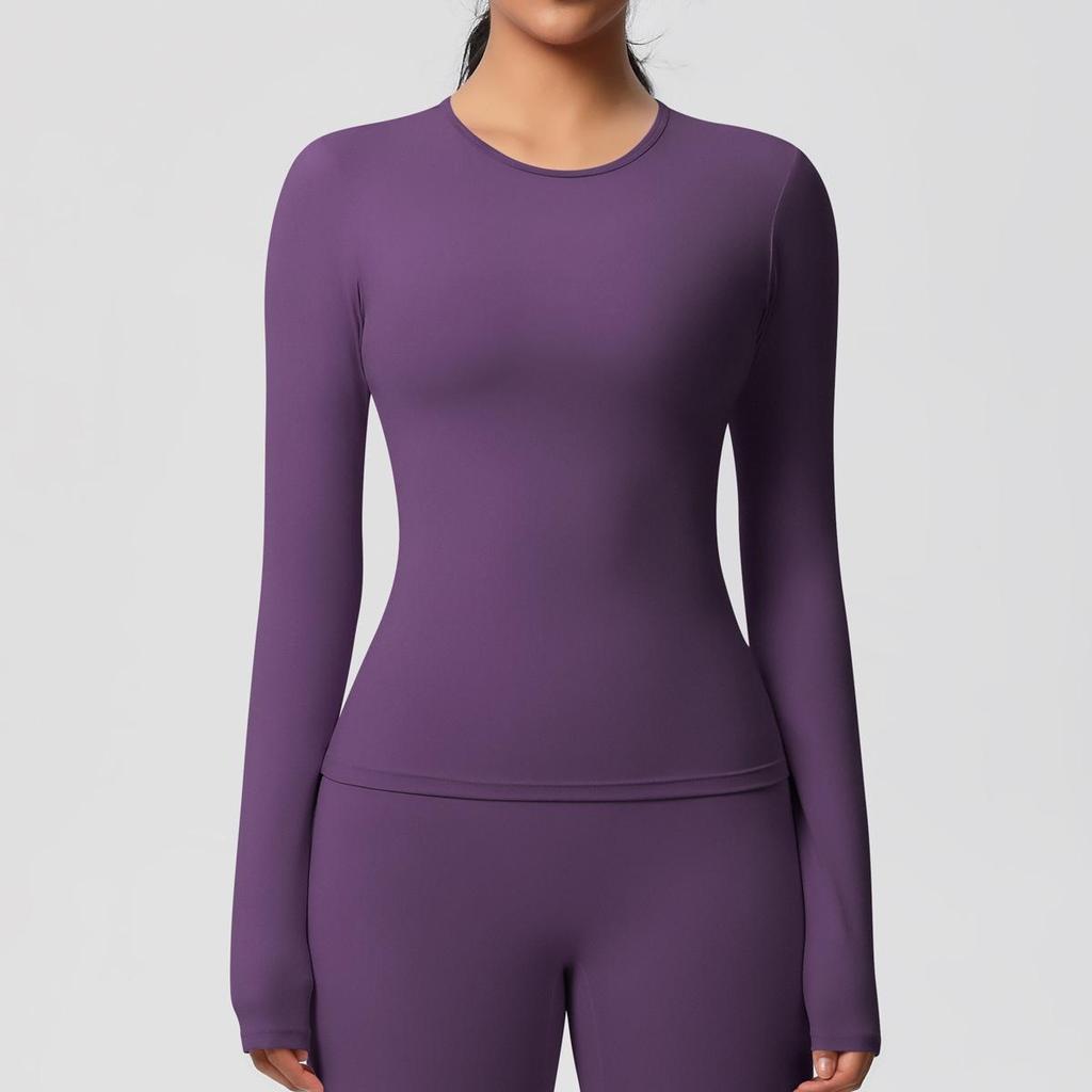 Women's Solid Color Double-Sided Sanded Long Sleeve Training T-Shirt for Running, Fitness, and Yoga