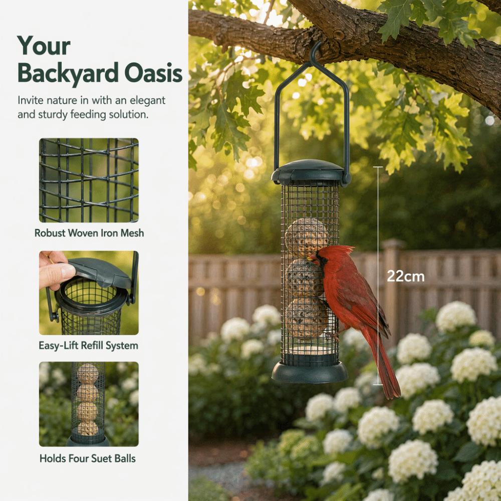 2Pcs Metal Material Hanging Bird Feeder Iron Wild Bird Feeder Sturdy Fat Ball Feeder Terrace Use
