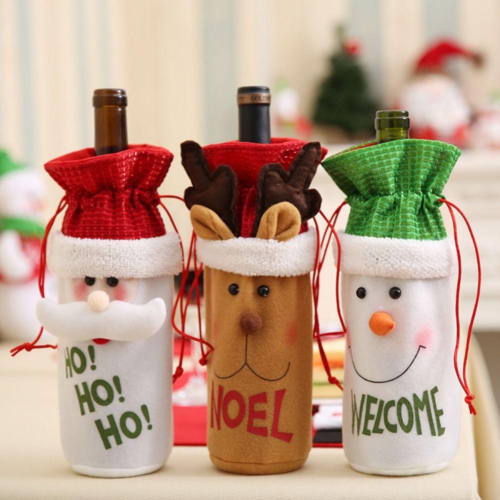 

2 Pcs Cartoon Xmas Wine Bottle Cover Non-woven Santa Claus Wine Bags Home Decor Style 2
