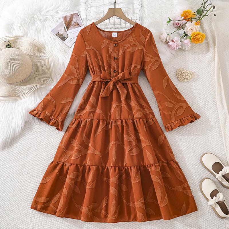 

Girls Fashion Dress for Spring and Autumn - Children s V-neck Elegant Dress 170cm=12Y помаранчевий
