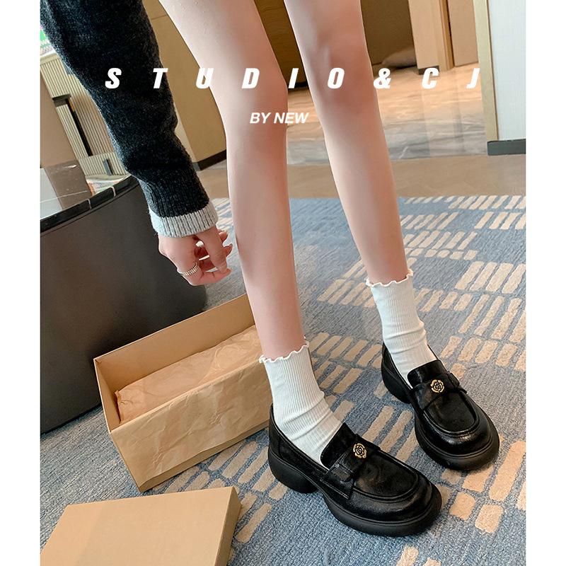 No Foot Grinding~ Thick-soled Deep-mouth Small Leather Shoes for Women, Spring 2025 Cowhide Camellia Loafers, Velvet Single Shoes for Women