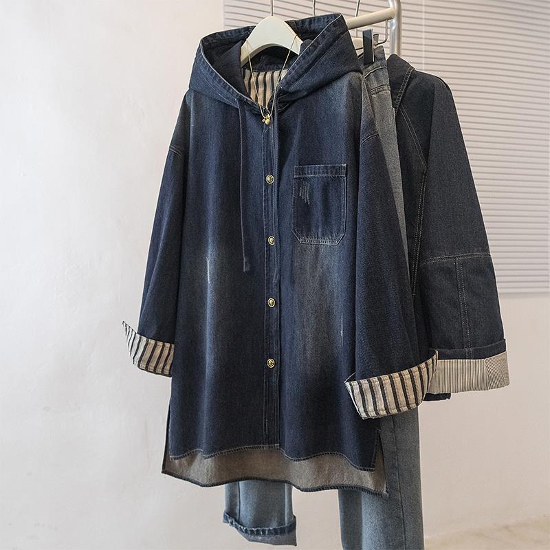Coat for Women  Autumn Casual Oversize Hooded Denim Jacket