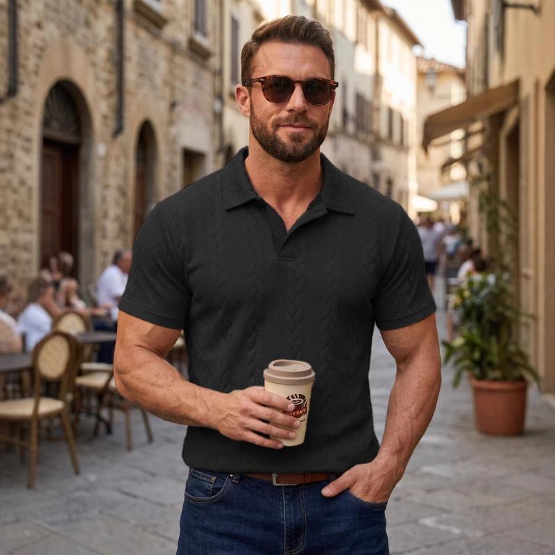 Spring and Summer Jacquard Multi-color Casual T-shirt Lapel Men's Solid Color Fashion Sports Top Short-sleeved Polo Shirt