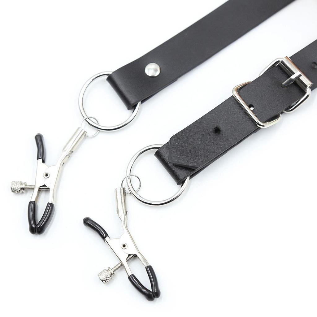 Leather Leg Cuffs & Clit Clamps Bondage Set for Couples