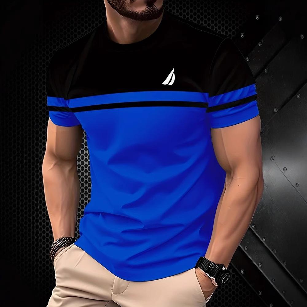 Letní Pánská Trička s Krátkým Rukávem Módní Ležérní s 3D Potiskem v Kontrastních Barvách s Kulatým Výstřihem