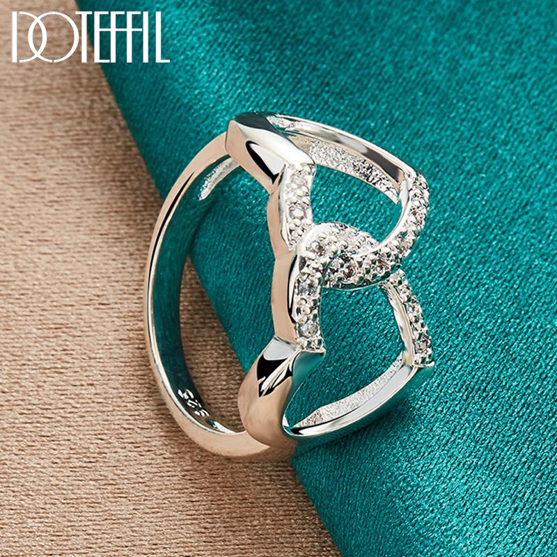 925 Sterling Silver Double Heart AAA Zircon Ring Fashion Wedding Jewelry