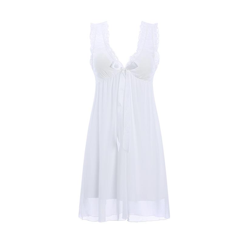 Women's Lace Padded Backless Sleep Dress with Mesh Robe Lounge Set