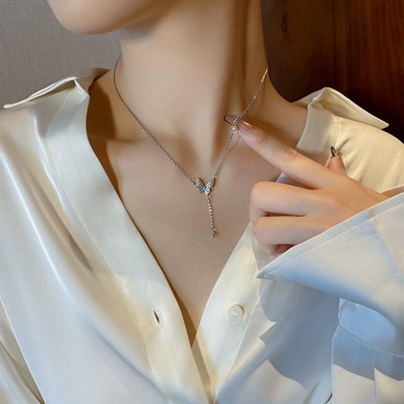 Butterfly Tassel Necklace Women Luxury Clavicle Chain Dainty CZ Pendant Ins Style