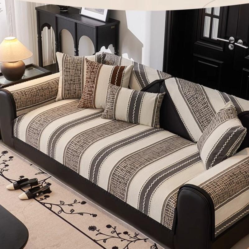 Nordic Chenille Sofa Covers for Living Room Anti-Slip Dustproof Broad Stripe Sofa Covers Universal Sofas Funda Sofa