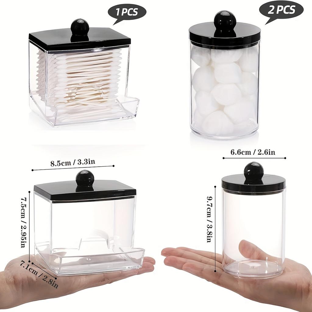 Paquete de 3 Organizadores y Contenedores de Almacenamiento para Baño Dispensador Portarrollos de Bastoncillos de Algodón Plástico Frascos de Boticario con Tapas Negras para Algodón