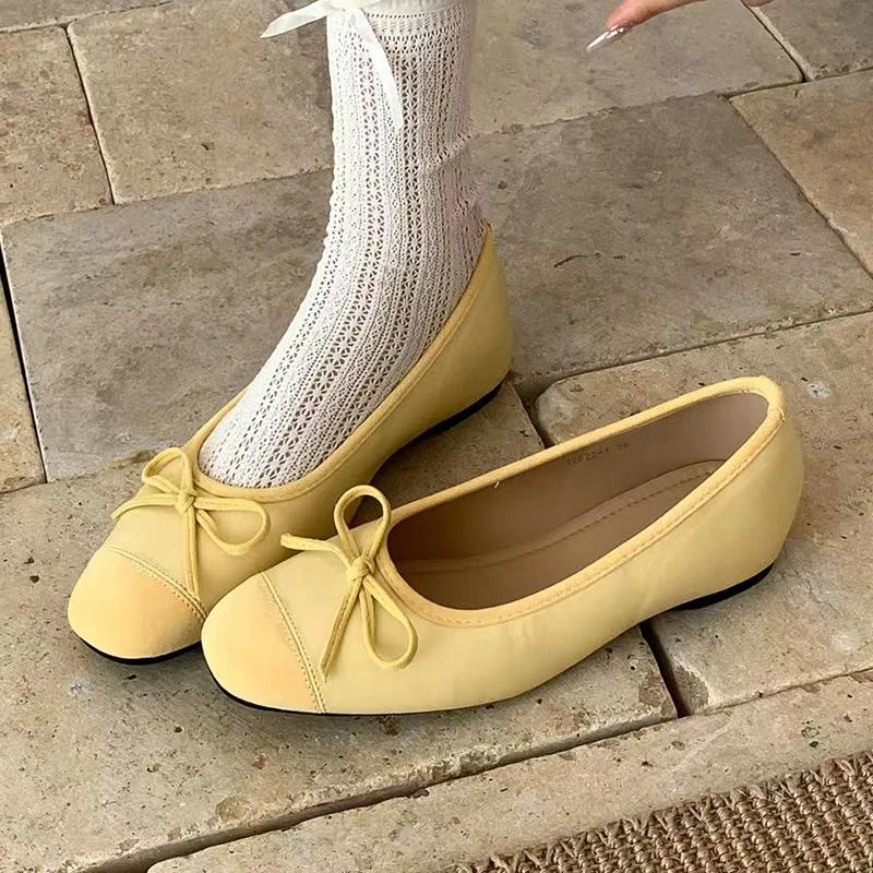 

Bow Women Ballet Flats Shoes Casual Shallow Loafers Shoes Elegant Women s Sandals 2025 Summer Comfort Sneakers New Woman Shoes 40 жёлтый
