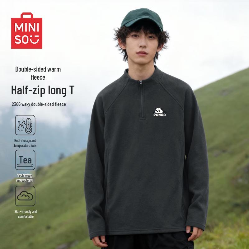 MINISO Men's Thermal Half-Zip Long Sleeve T-Shirt