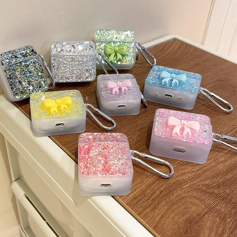 Applicable To Apple Airpods3/4 Generation Epoxy Glitter Bow Bluetooth Headset Cover Airpodspro Protective Case
