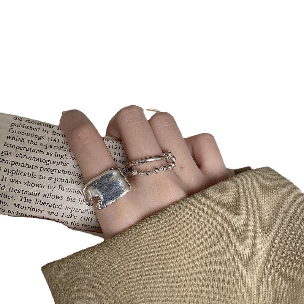 Korean Retro Beaded Chain Ring - Women's Trendy Hip Hop Niche Design for Index Finger
