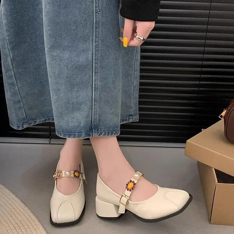 Fashion Mary Jane Ladies Pumps Loafers Japanese Style Lolita Chunky Heels Square Toe Gothic Moccasins Women's Shoes Block Heel Shoe Y2k