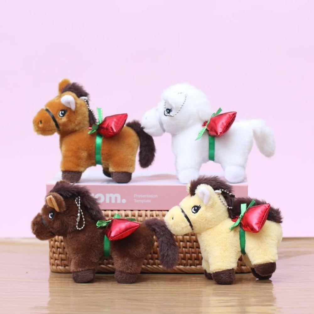 Chinese Style Vintage Pony Plush Keychain PP Cotton Chinese Horse Plush Keyring Birthday Gift