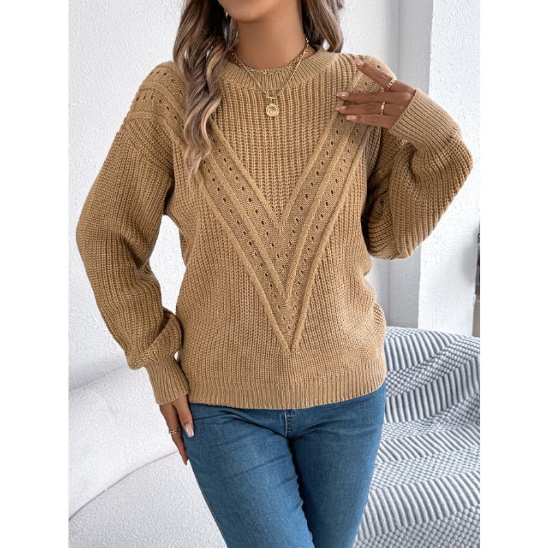 Pull-over décontracté pour femme automne et hiver, couleur unie, col V creux, manches lanternes