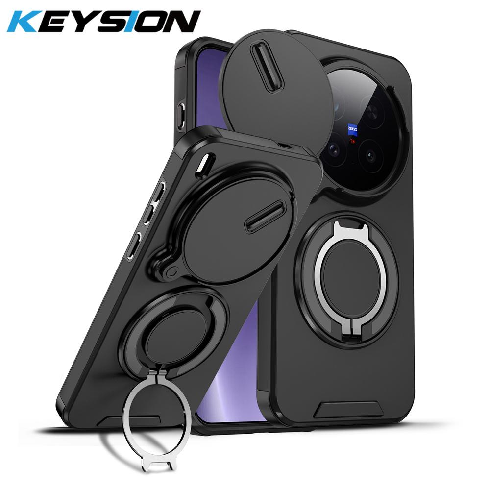 KEYSION 360° Rotating Ring Stand Phone Case for VIVO X300 Pro 5G Slide Camera Protection Magnetic Shockproof Cover for VIVO X300 for VIVO X300 чёрный