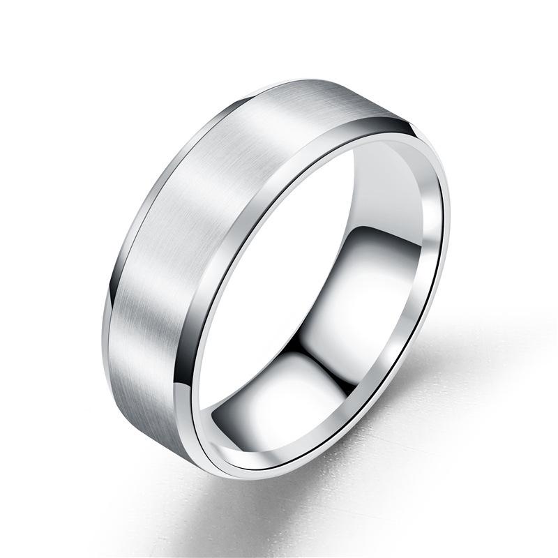 European Simple Matte 8MM Double Beveled Titanium Steel Ring - Polished for Laser Engraving