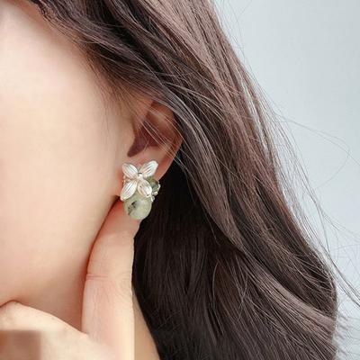 Silbernadel Reisperlen Blume Perle Ohrstecker High Sense Mode Exquisites Design Ohrringe Vielseitige Persönlichkeit Temperament Ohrringe Frauen