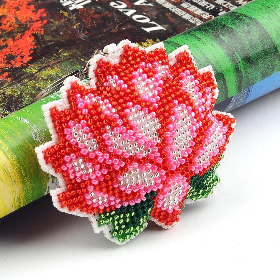 Little Lotus Handmade Cross-Stitch Beaded Keychain Pendant Ornament