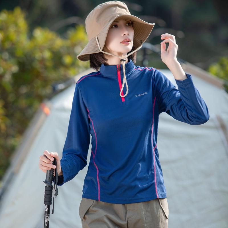 Damen Schnelltrocknendes Langarm-Laufshirt mit Farbblock