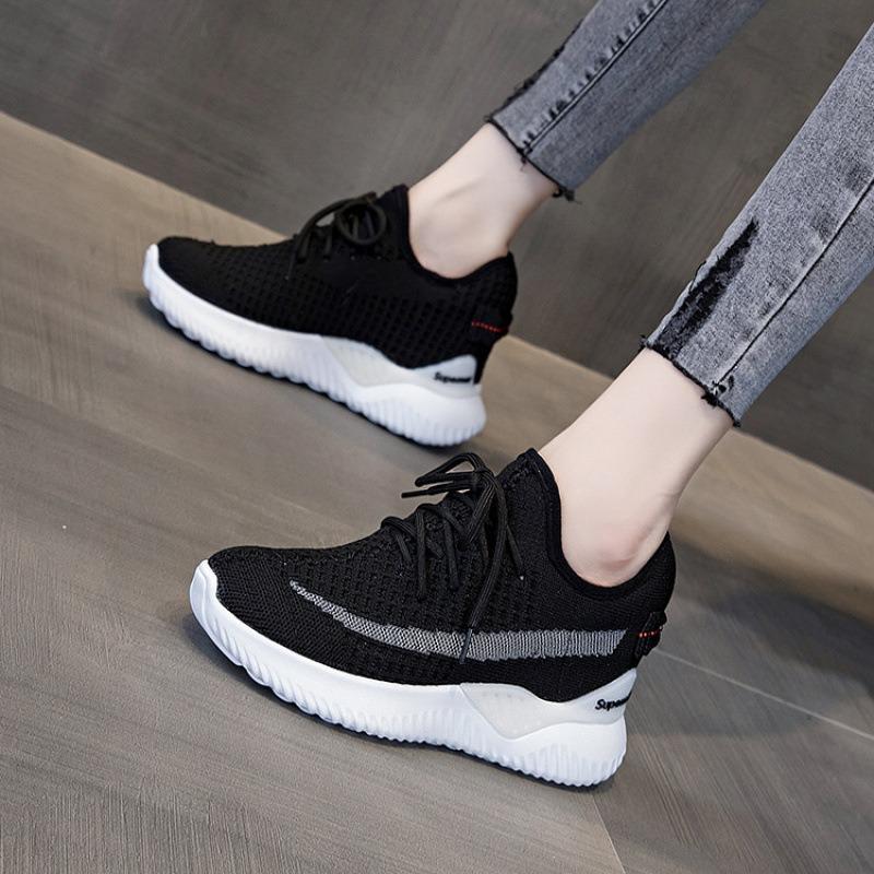 Herfst en winter ademende vlieg-geweven schoenen binnen hoogteverhoging casual antislip veters casual damesschoenen veelzijdige sportschoenen dames