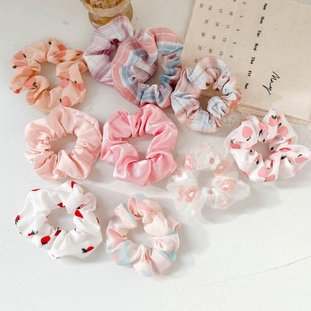 10Pcs Plaid Pattern Hair Scrunchies Cute Hair Bands Large Intestine Hair Tie For Women