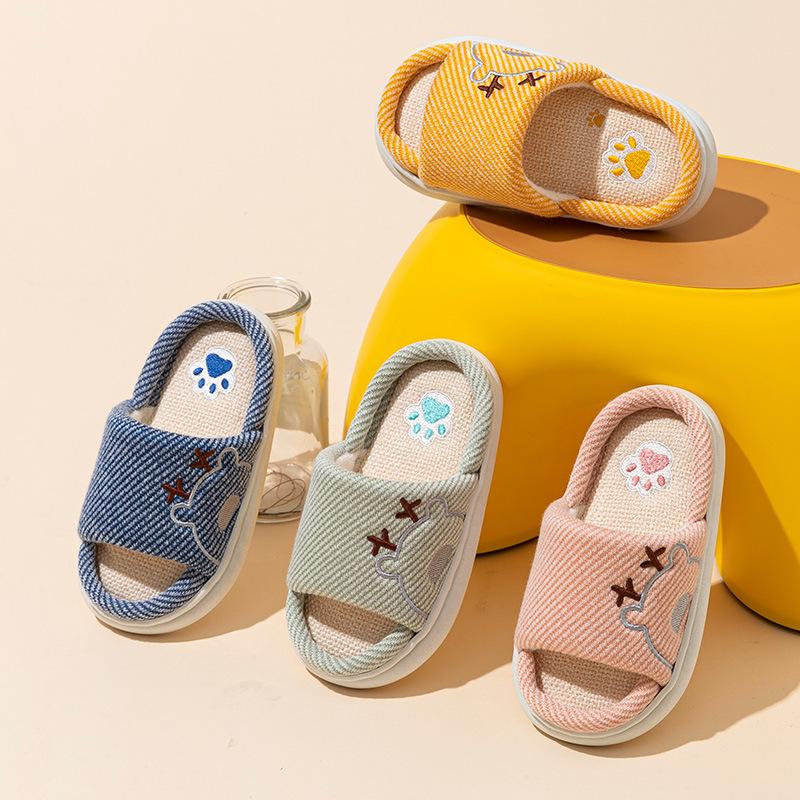Children's linen Girls Boys Spring Autumn Summer Non-slip Cloth Bottom Home Household Indoor Baby Shoes Parent-child Adult