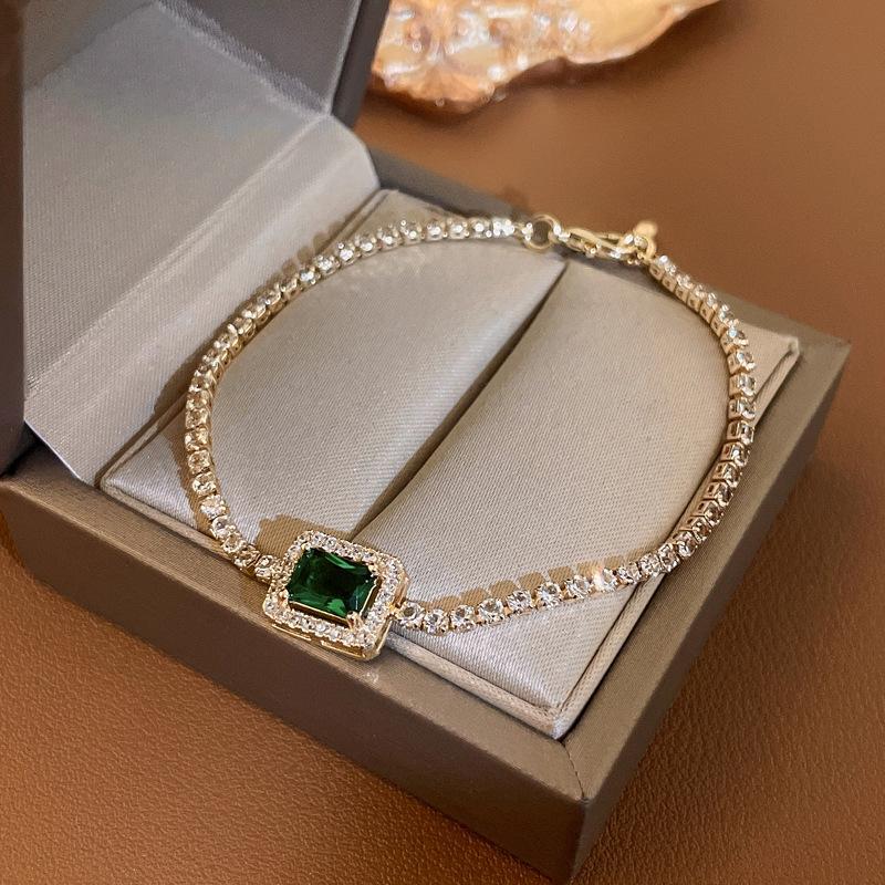 Emerald Square Geometric Zirconia Bracelet - Luxurious and Unique Handpiece with Fashionable Style for Women.