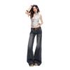 American retro micro-pull jeans women's summer new low-rise thin bright line design non-stick leg flared pants