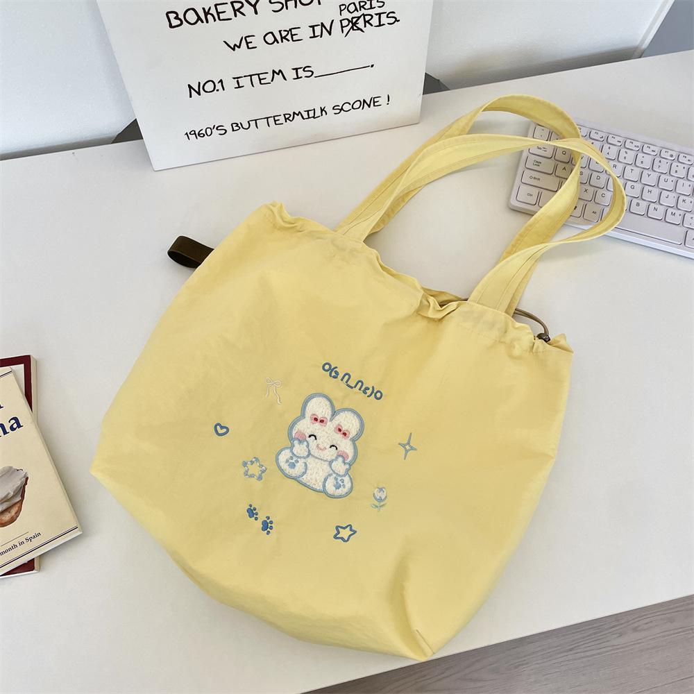 Embroidery Small Fresh Large Capacity Drawstring Cloth Bag Girls Shoulder Bag New Versatile Casual Shoulder