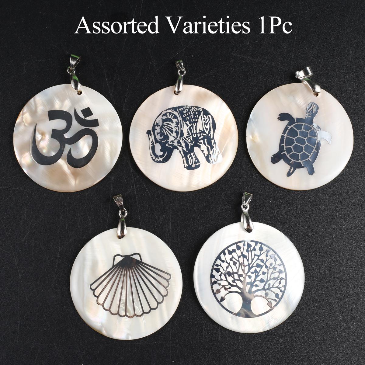 

1 шт., Подвеска из натуральной ракушки и цинкового сплава с узором, Богемные круглые шармы ручной работы для DIY аксессуаров для ожерелья, изготовления ювелирных изделий, подарки для девичника 1Pc/45×45mm белый