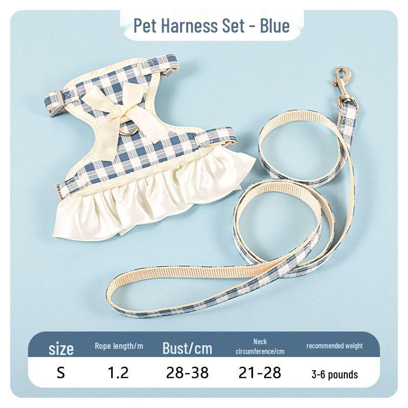 Поводок-шлейка в клетку с бантом для мелких животных: Котопес Size M: Recommended Weight 6-16 lbs
