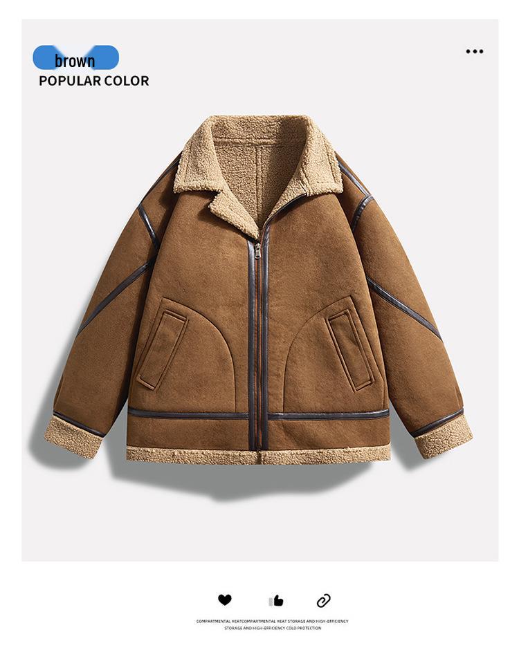 Men's Suede Plush Lined Autumn Stand-Up Collar Jacket
