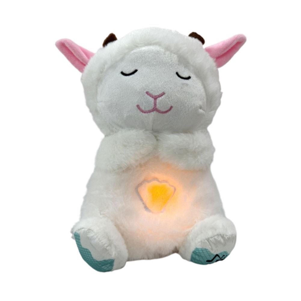 Cute Animal Comfort Doll with Music Lights Rhythmic Breathing Motion Plush Stuffed Animal Musical Baby Toy for Newborn Infants