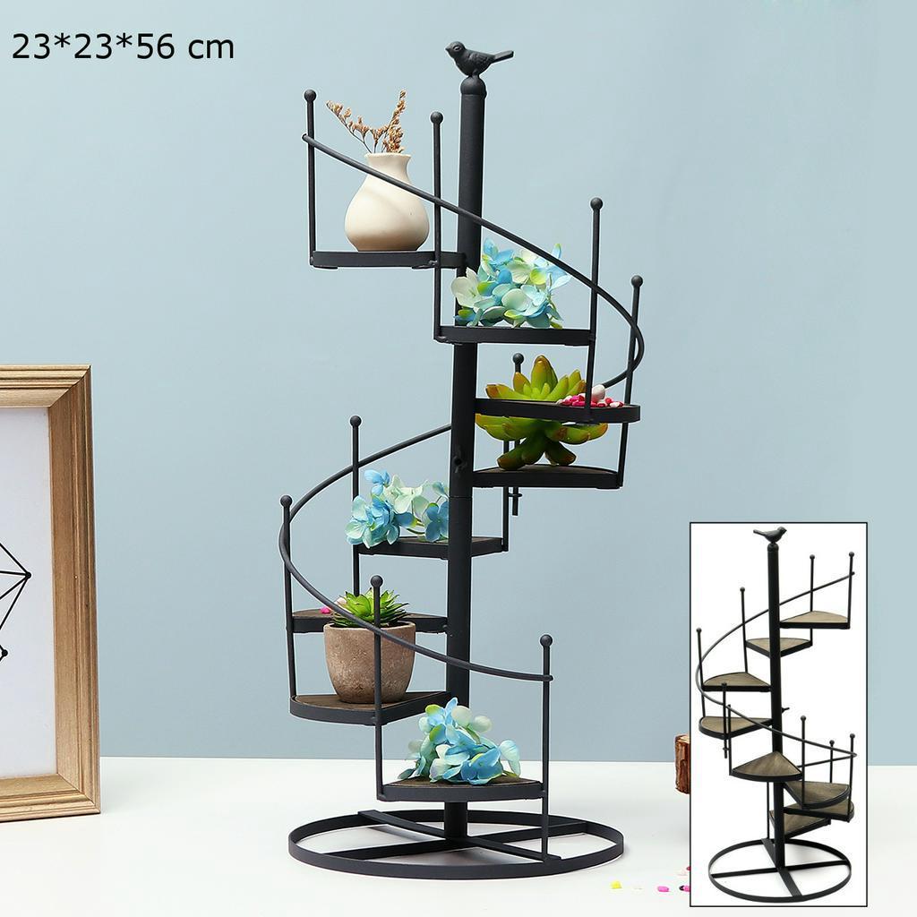Modernes, dekoratives Eisen-Pflanzenregal, Ständer für Pflanzen, Sukkulentenregal, Treppenform, Desktop-Garten, 8-lagiger Blumenständer + Holzplatte
